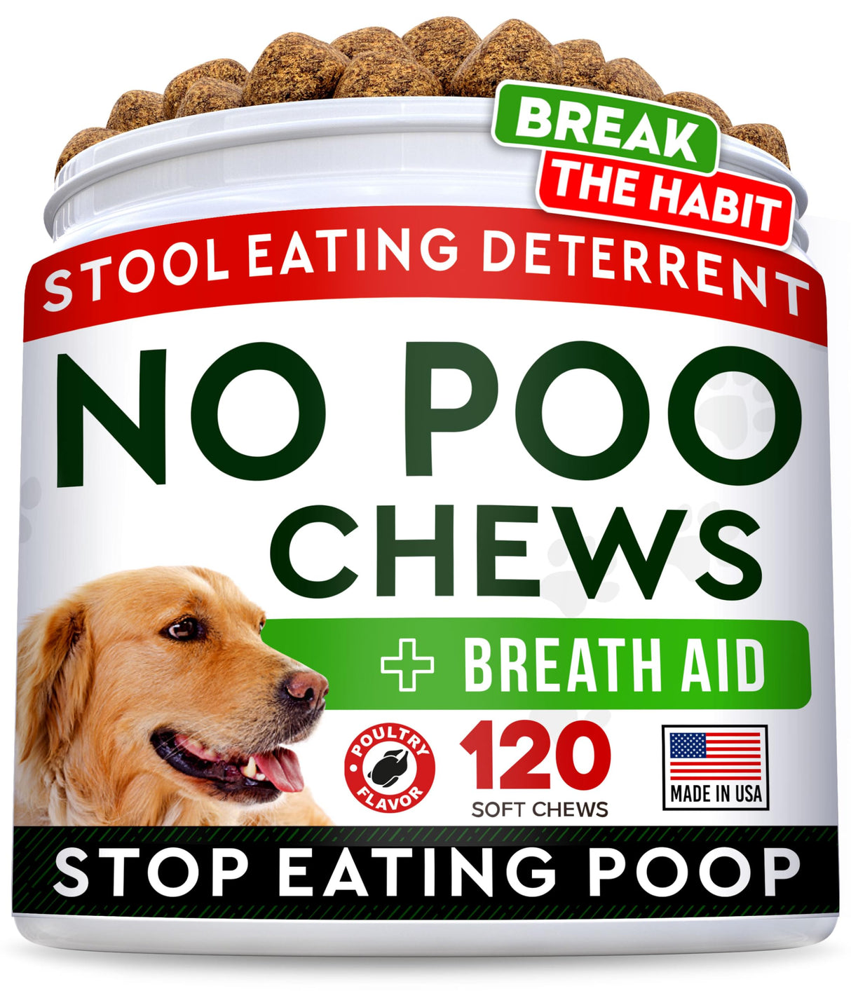 STRELLALAB No Poo Chews for Dogs - Coprophagia & Stool Eating Deterrent with Probiotics, Digestive Enzymes & Breath Aid Support - Stop Dog Poop Eating (120Ct, Poultry)