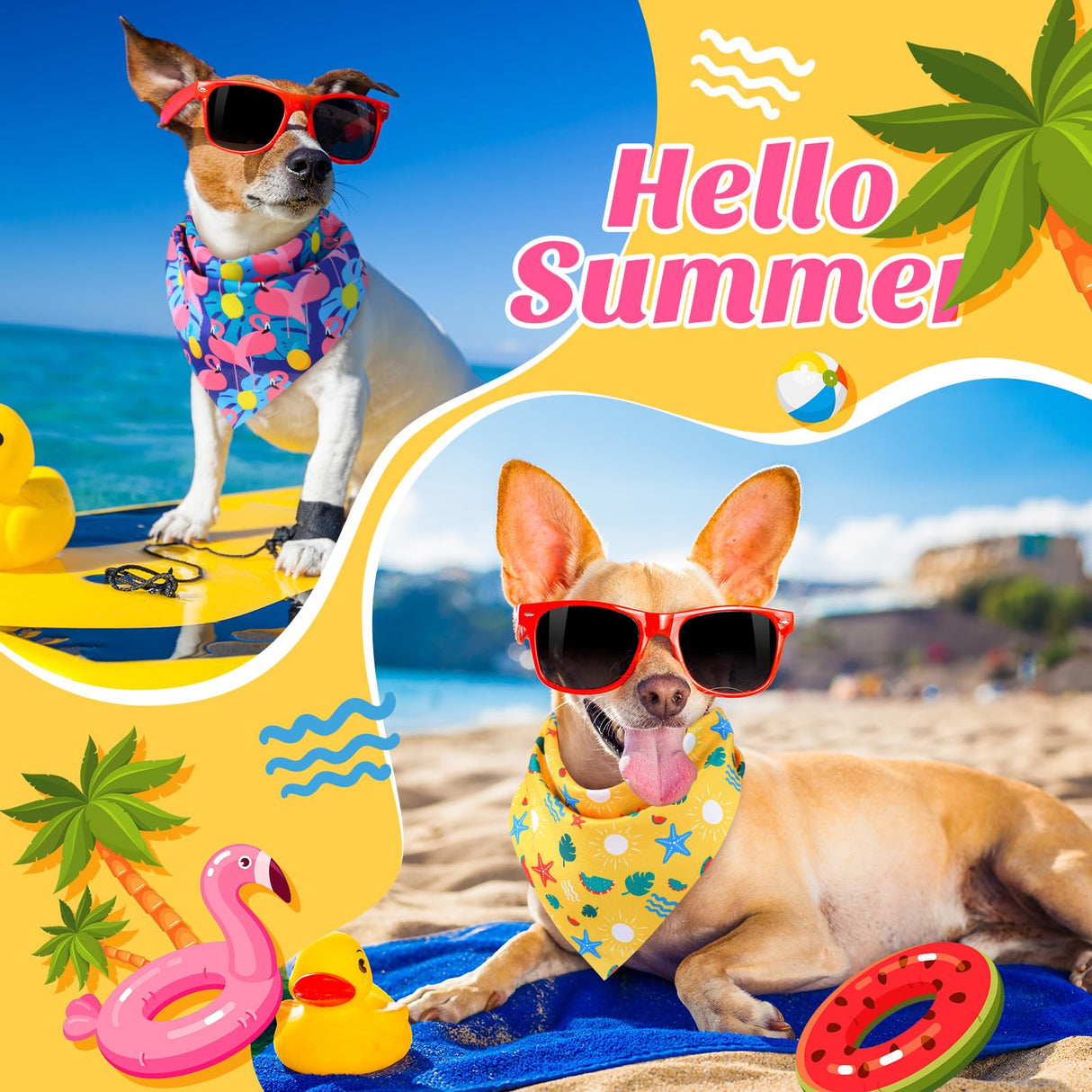 Chunful 50 Pieces Dog Bandanas for Summer Bulk Hawaiian Bandanas Bib Triangle Dog Scarf Set with Fruit Leave Flamingo Pattern for Summer Pet Costume Accessories Decoration(31.5 x 21.7 x 21.7 Inches)