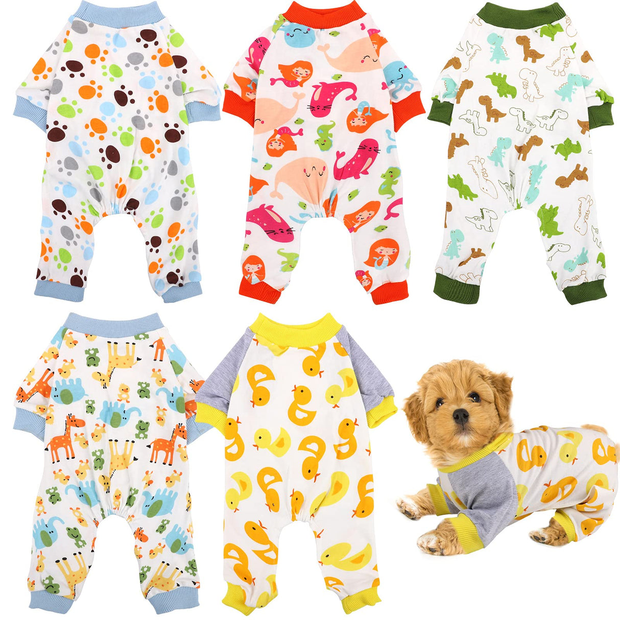 URATOT 5 Styles Soft Puppy Rompers - Cute Pet Clothes Onesies for Dog & Cat, Small