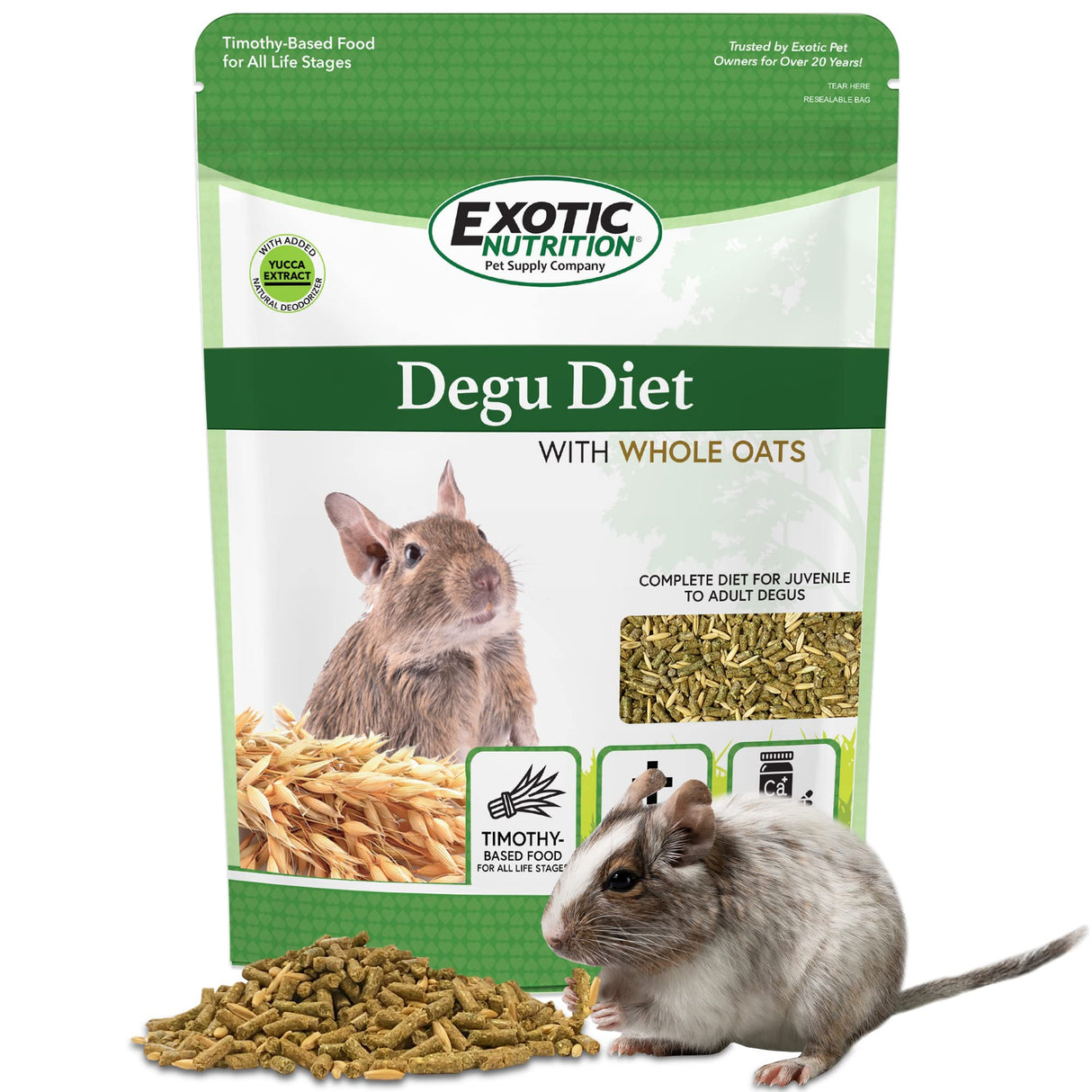 Exotic Nutrition Degu Diet (2.5lb) - Nutritionally Complete Healthy Pellet Diet with Whole Oats - for Domesticated Pet Degus