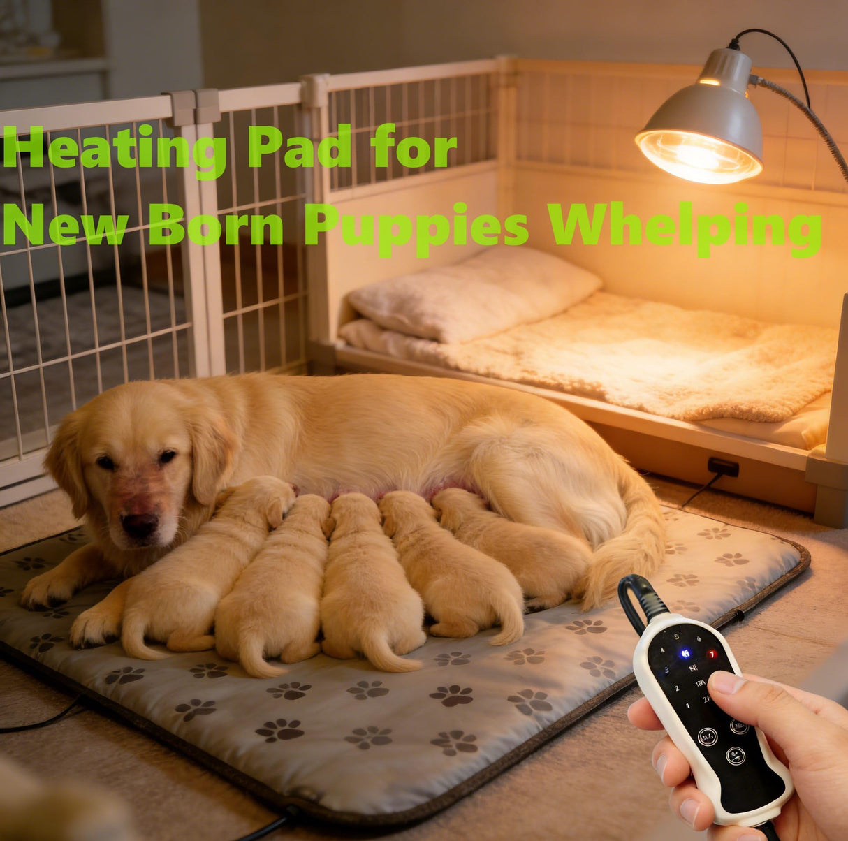 QUASILOVE Puppy Heating Pad for Whelping New Born Dog Heated Bed,Heated Puppies Bed,Pet Heated Cat Bed,4 Auto Shut Off Timer,9 Level Heater Large 34x21 in