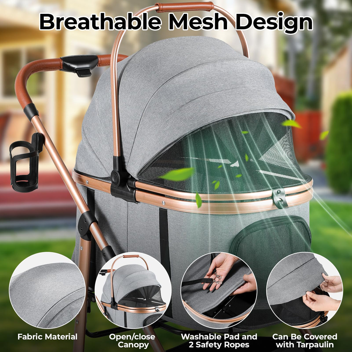 MAMIZO Pet Stroller for Medium Dogs Cats Up to 55 lbs, All-Terrain 3-in-1 Dog Stroller with Detachable Carrier, Rubber Wheels, One-Click Folding, Storage Basket & Cup Holder, for Senior Dogs & Cats