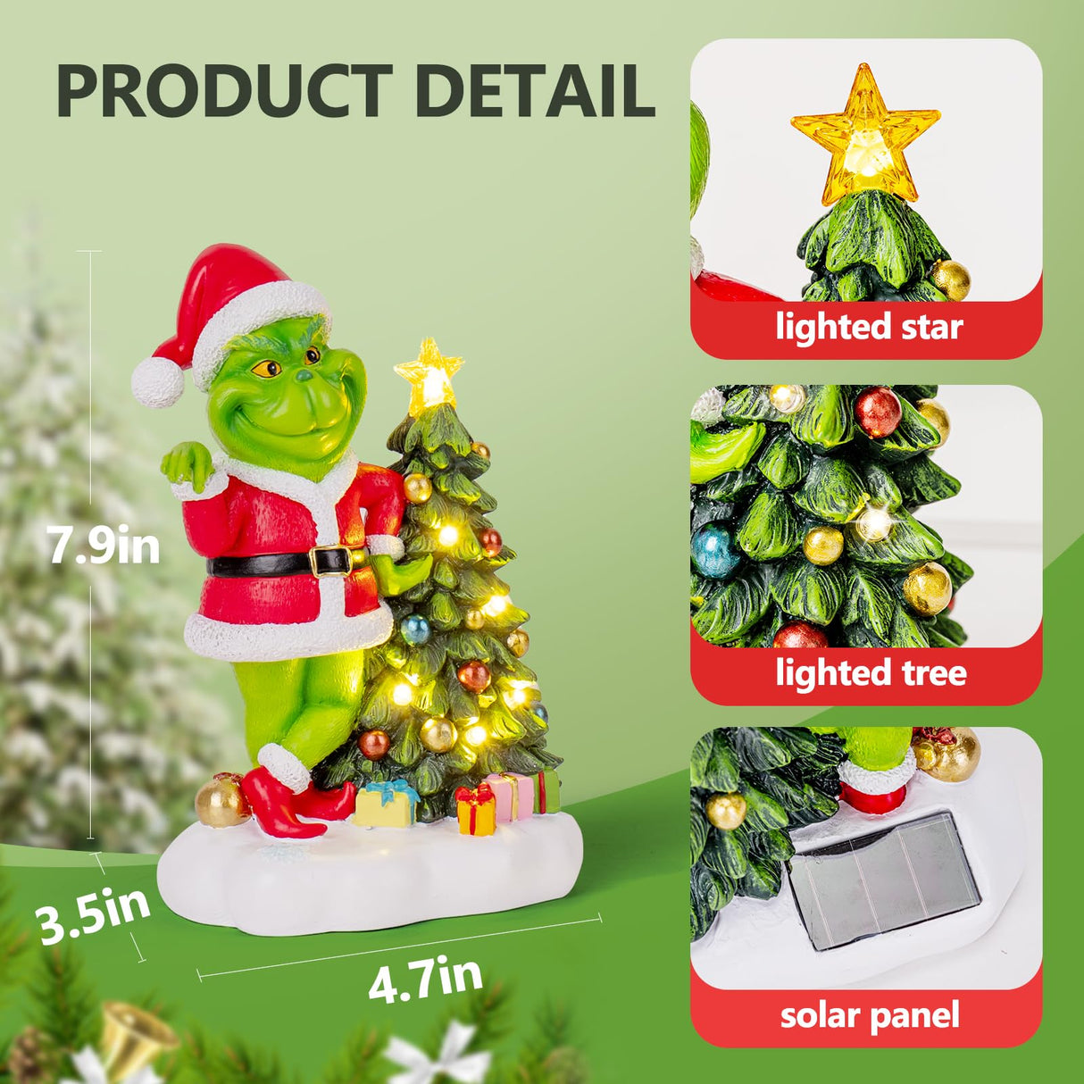 YDKOJGW Solar Garden Outdoor Statues with Christmas Tree and LED Lights,Lawn Christmas Decorations Statues for Patio,Balcony,Yard Ornament,Unique Housewarming, Birthday Gifts for Mom Grandma