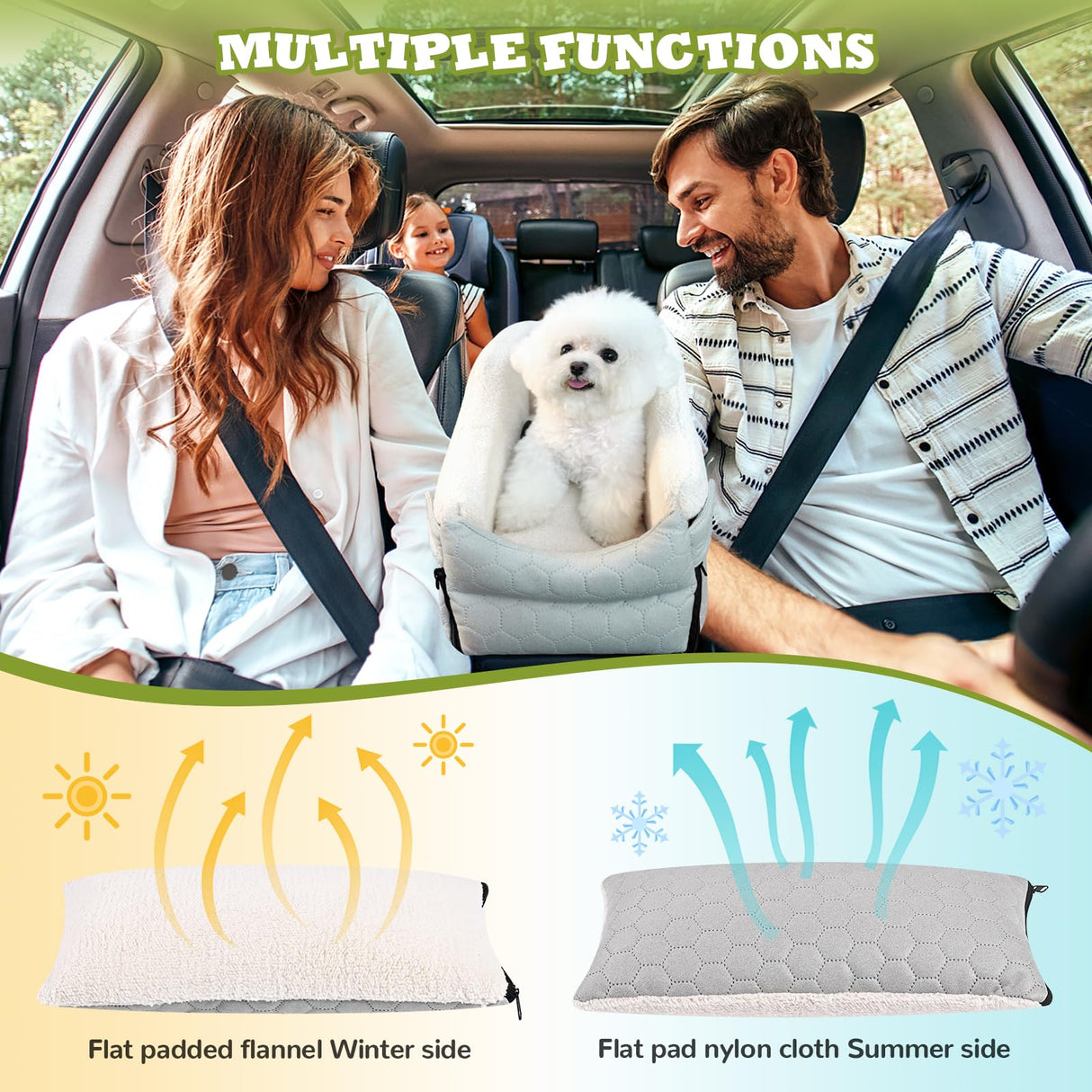 AtawLege Center Console Dog Car Seat, Detachable Washable Dog Booster Seat, Adjustable Safety Belts and Built-in Leash Pet Carseat, Portable Puppy Travel Carrier with Cushion for Small Dogs Cats(Gray)