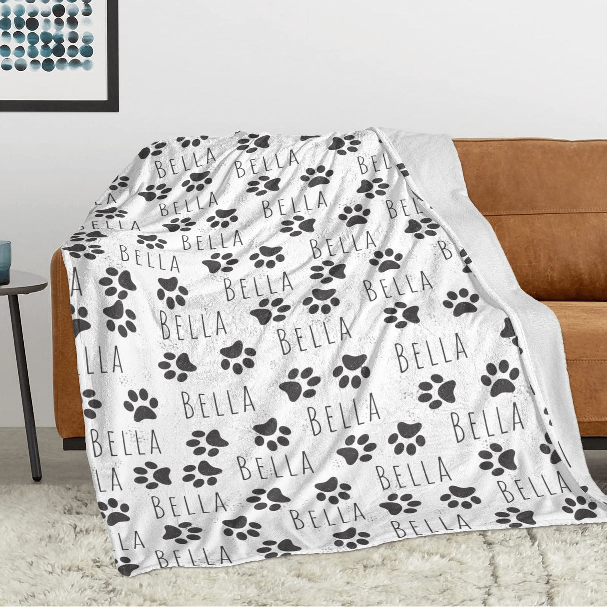 Ecautly Personalized Dog Blanket, Custom Paw Print Dog Blanket with Pets Name, Stuff for Pets, Customized Puppy Blanket with Name, Pets Bereavement/Passing Away Gifts