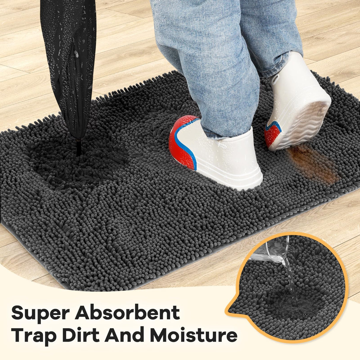 HOMEK Absorbent Dog Door Mat for Muddy Paws, 60" x 30" Chenille Indoor Mats for Entryway, Trap Dirt Front Door Mat Indoor Entrance Washable Non Slip Soft