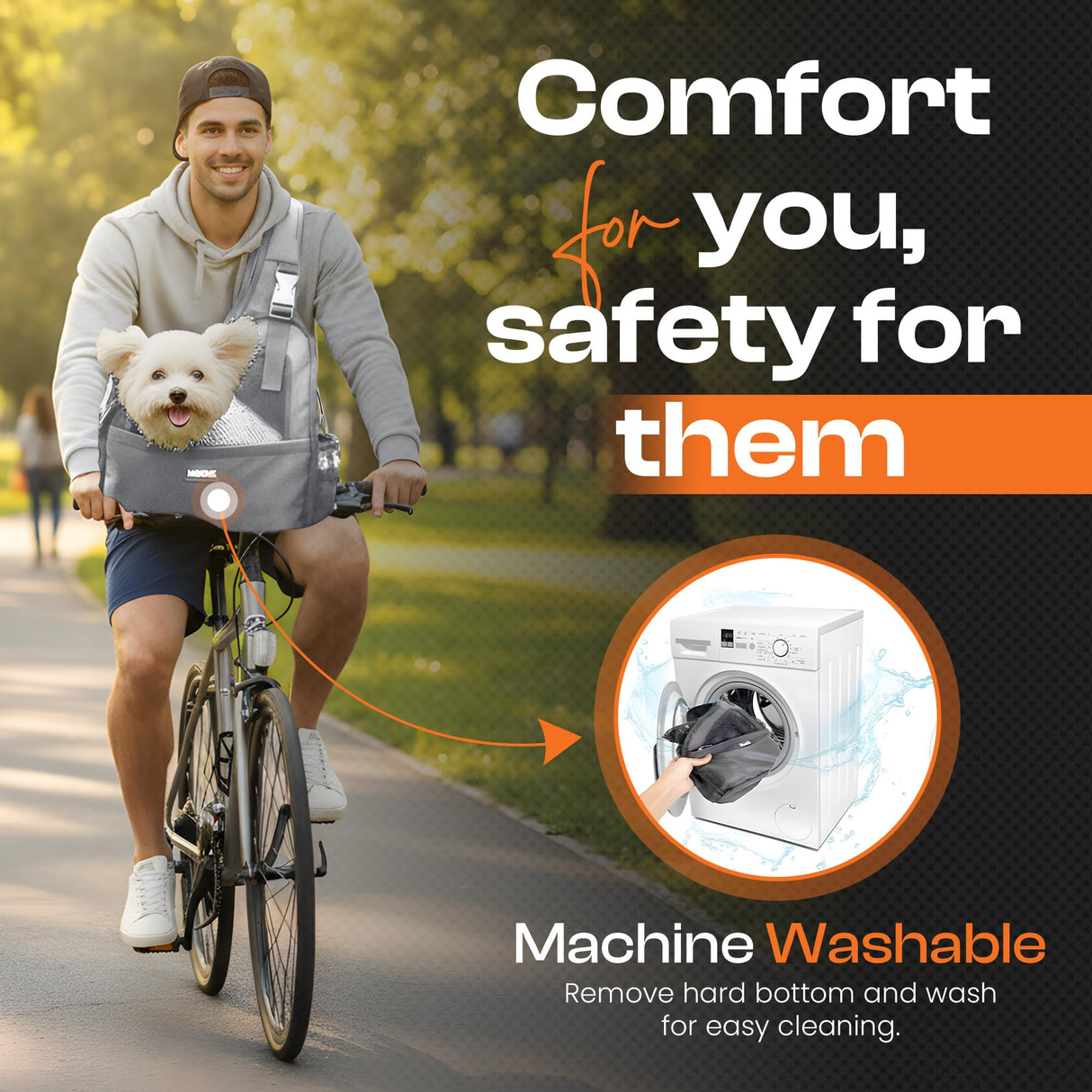 MOKARU Small Dog Sling Carrier Bag, Hands-Free Dog Carrier Sling with Safety Buckle, Breathable Mesh, Adjustable Strap, Padded Back, Storage Pockets, Pet Carrier for Dogs, Cats, Puppies up to 8–10 lbs