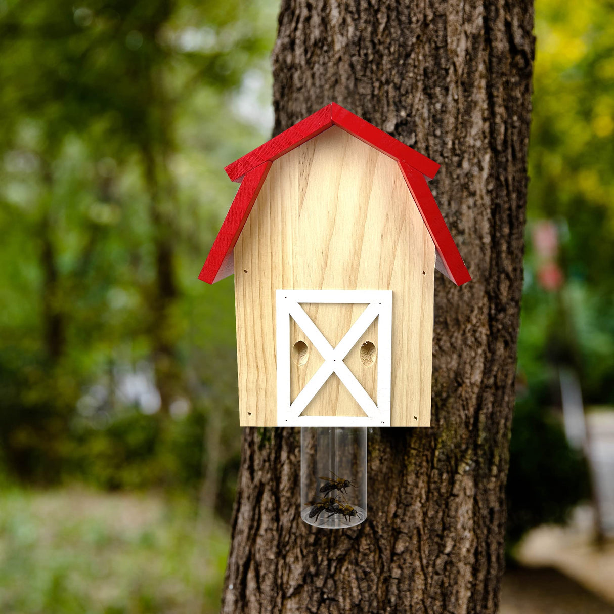 GAW Nature Wood Barn Style Carpenter Bee Traps for Outdoors, 4 Pack Best Wooden Bee Trap for Outside