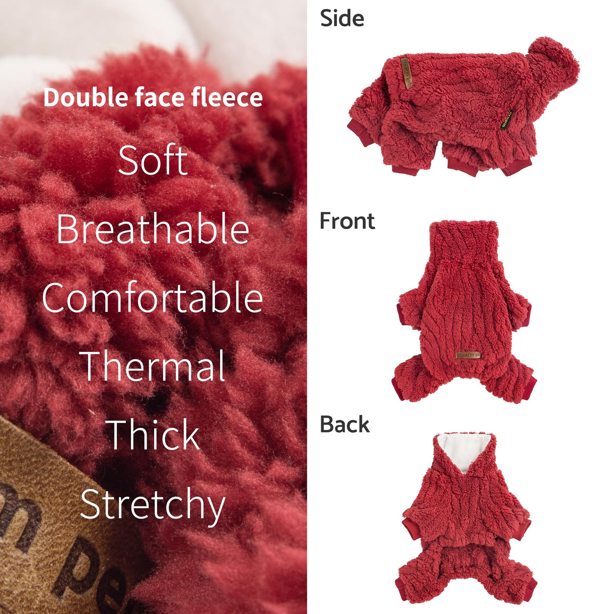 Fitwarm Turtleneck Fleece Dog Sweater Pajamas, Warm Winter Dog Clothes for Small Dogs Boy Girl, Fuzzy Pet Onesie with Feet, Red, XS