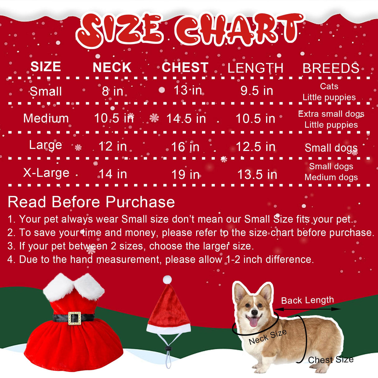 GOYOSWA Cat Kitten Christmas Outfit Cat Christmas Dress Santa Costume Clothes Dog Holiday Outfit Pet Santa Hat Dresses for Kittens Cats Puppy (Dress & Hat, Small)