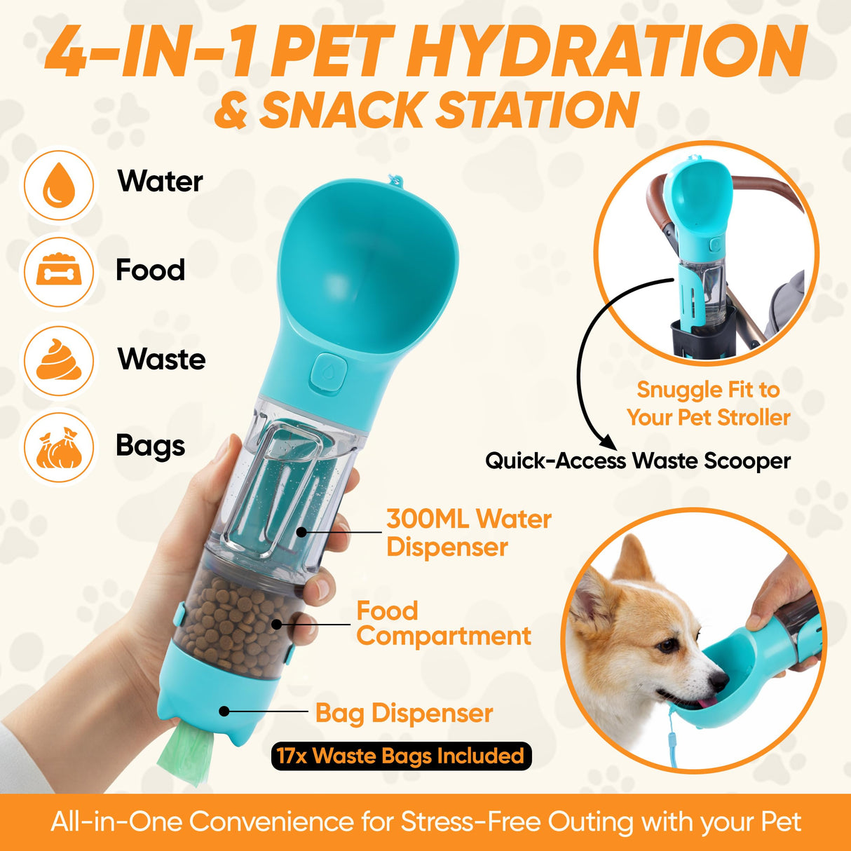 Evertail Dog Stroller for Small Dogs & Cats – 3-in-1 Pet Stroller with Detachable Carrier & Car Seat, Foldable Cat Stroller for 2 Cats or Medium Dogs up to 55 lbs, Rubber Wheels & Shock Absorbers