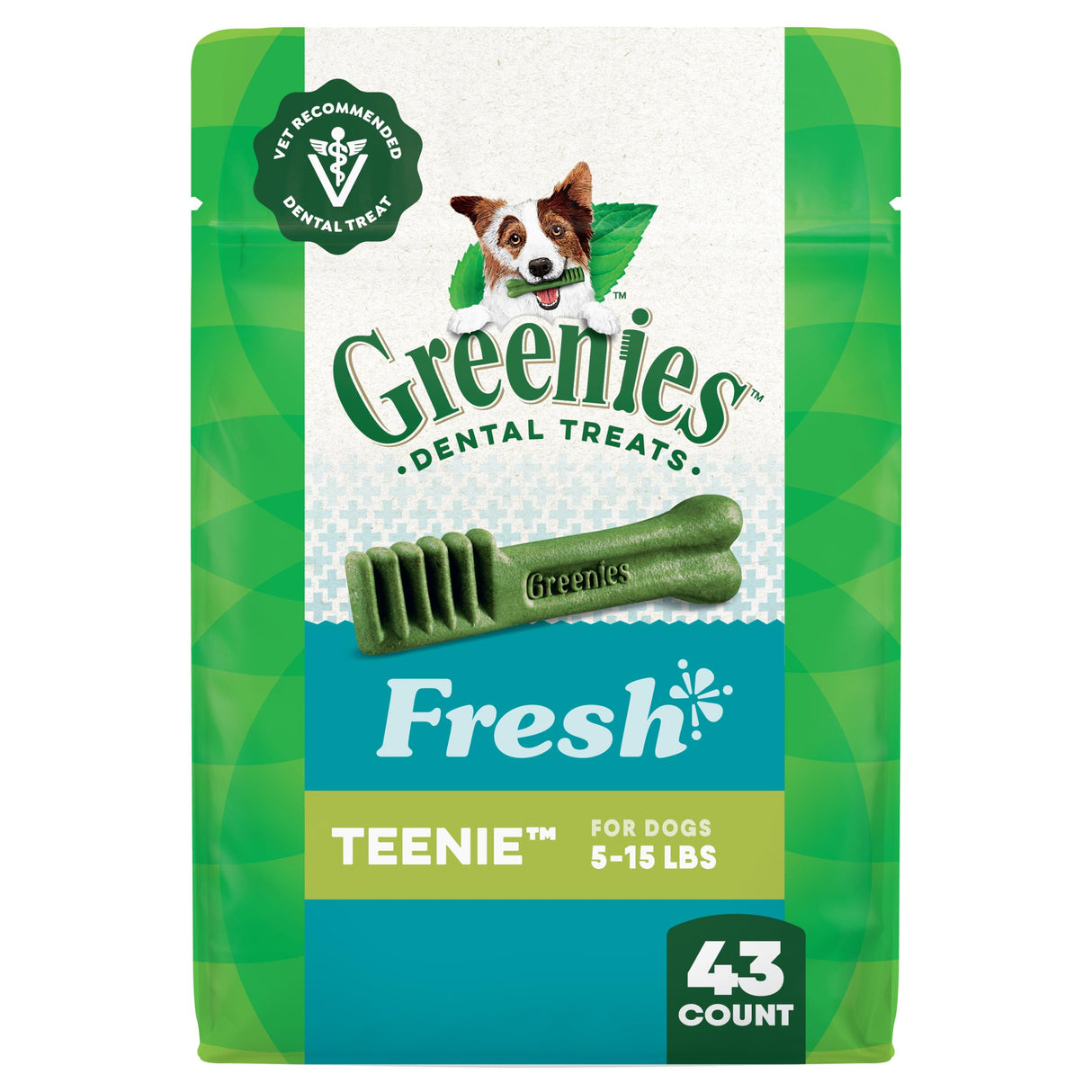 Greenies Veterinarian-Recommended Natural Dental Dog Treats Teenie Size, Fresh Flavor, 12 oz. Pack, 43 Count