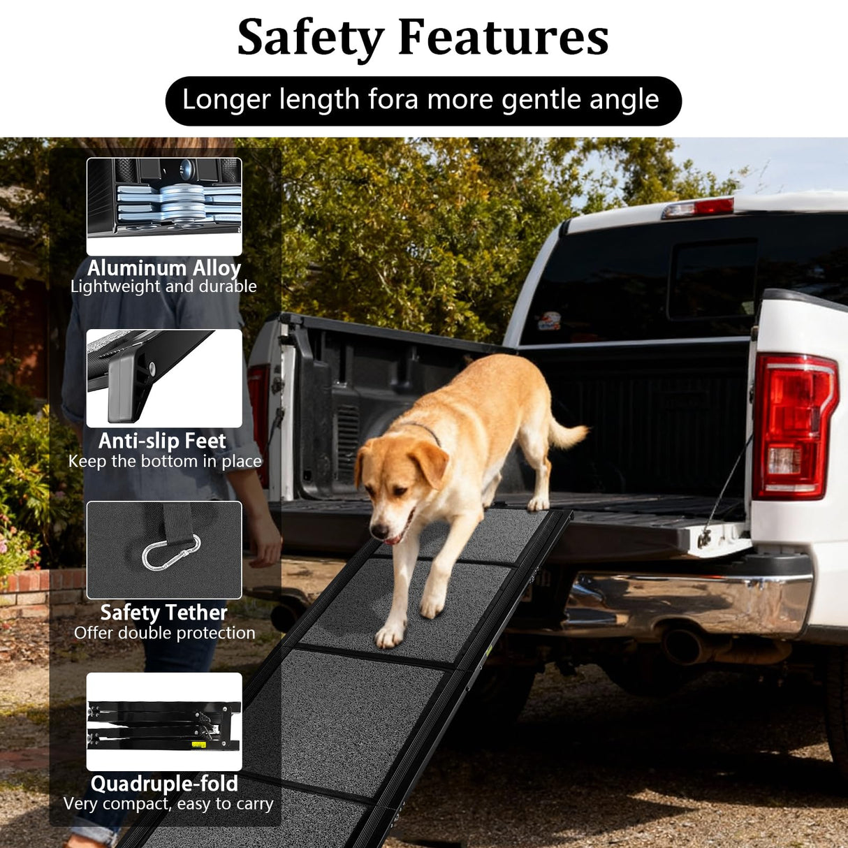 Jwevvie 67" x 20" Dog Ramp for Car, Folding Pet Stair Ramps for Truck, SUV, Portable Pet Steps Load-Bearing 200LBS with Non-Slip Surface