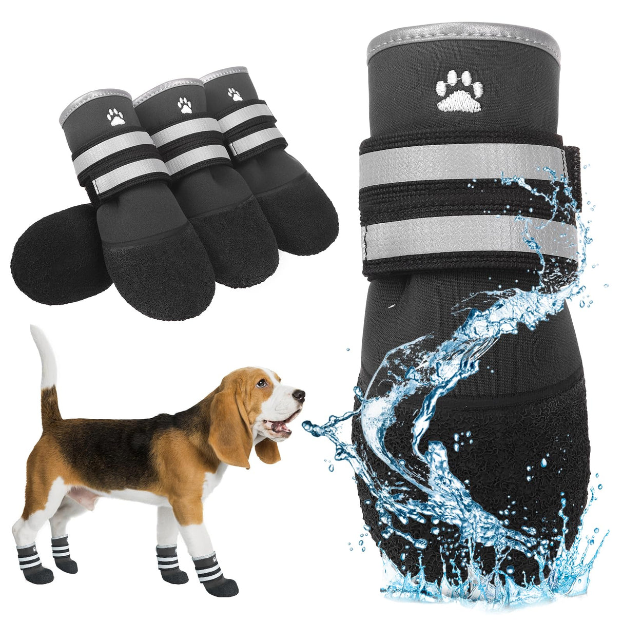 KOOLTAIL Dog Shoes for hot/Cold Pavement, Waterproof Dog Booties to Prevent Licking for Small Medium Large Size Dogs, Anti-Slip Dogs Boots & Paw Protectors Socks for Hardwood Floor, Black L