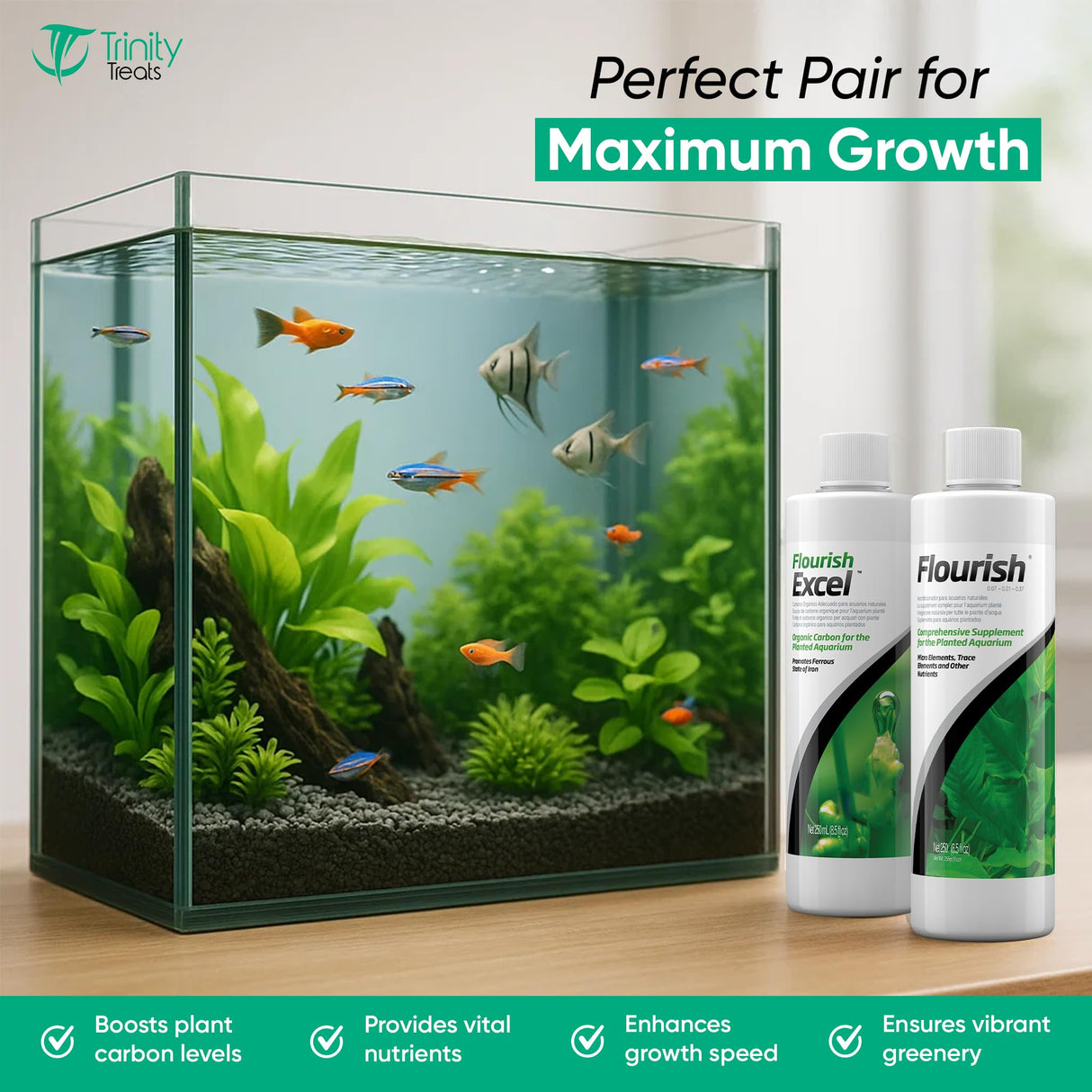 Trinity Treats Flourish Supplement 250ml, Flourish Excel Organic Carbon 250ml including Microfiber Cleaning Cloth(Flourish planted Aquarium Supplement Flourish Excel Organic Carbon for Aquatic Plants)