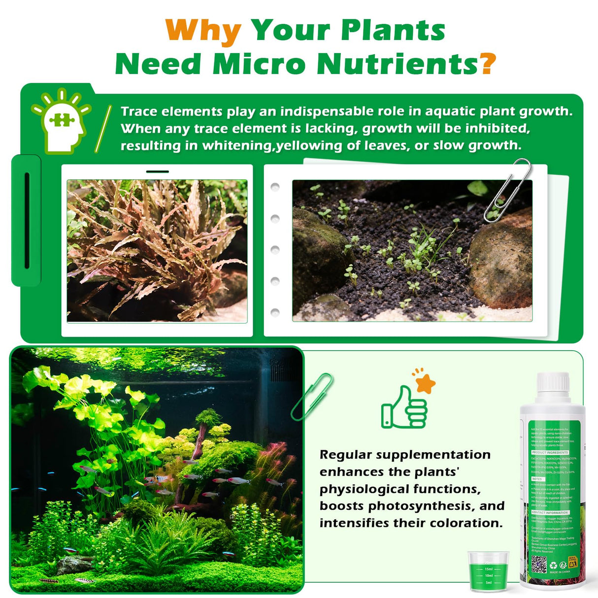 Hygger CO2 HC035 All-in-One Liquid Aquarium Plant Fertilizer - with Essential Micro & Macro Nutrients for Freshwater Planted Tanks, 150ml/500ml/1000ml (150mL)