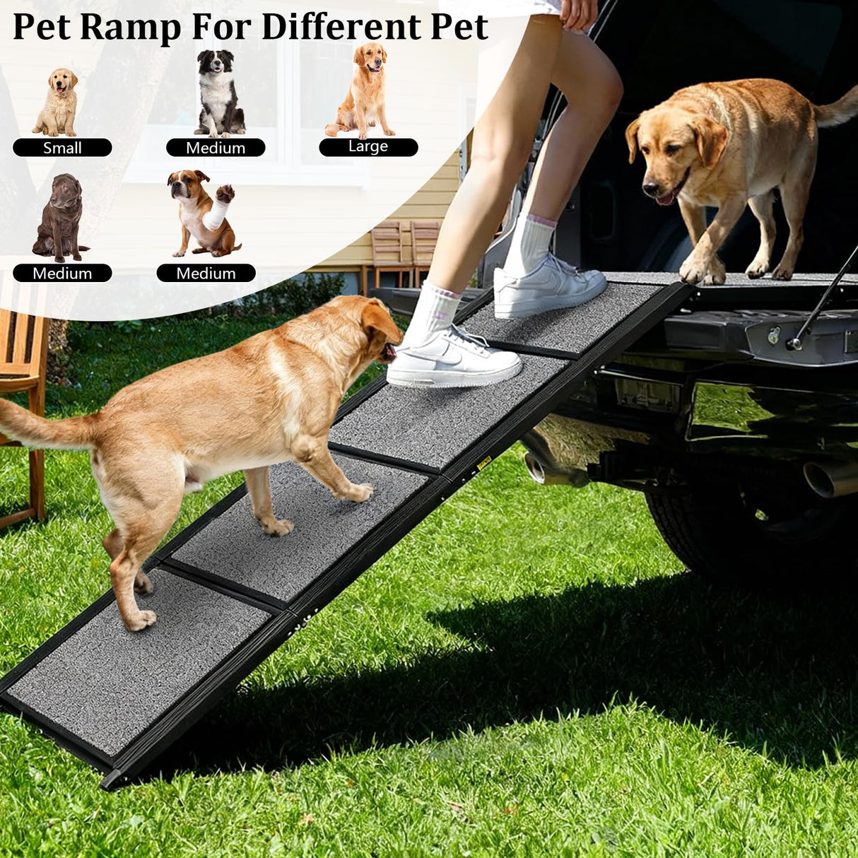 Jwevvie 67" x 20" Dog Ramp for Car, Folding Pet Stair Ramps for Truck, SUV, Portable Pet Steps Load-Bearing 200LBS with Non-Slip Surface