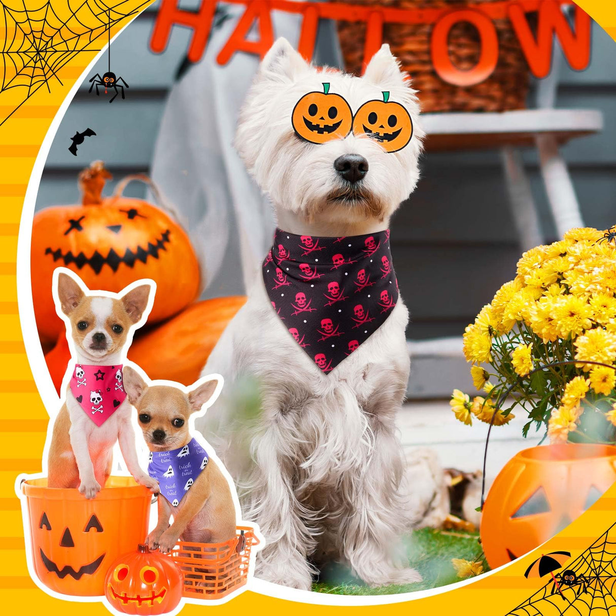 Sanwuta 120 Pcs Halloween Dog Bandanas Bulk, 40 Styles Adjustable Triangle Pet Scarves, Soft Washable Halloween Dog Cat Accessories for Small Medium Large Dogs, Puppy Costumes and Party Dress up