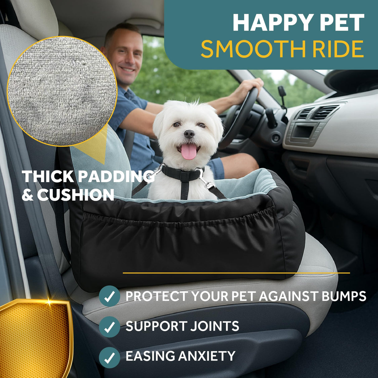 JOTADE Dog Car Seat for Small & Medium Dogs β Washable & Reversible Pet Travel Booster Seat, Double Safety Leashes, Anti-Slip Design, Extra Cushion Cover, Easy Install Puppy Car seat up to 35 lbs