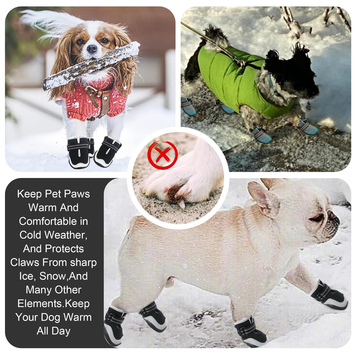 Dog Shoes for Large Small Medium Dogs Warm Non-Slip Protective Dog Boots for Winter Cold Pavement Waterproof Cotton Paw Protector for Snow Rain Outdoor (Blue-B, #2 (2.36"*1.7")(L*W) for 26-33 lbs)