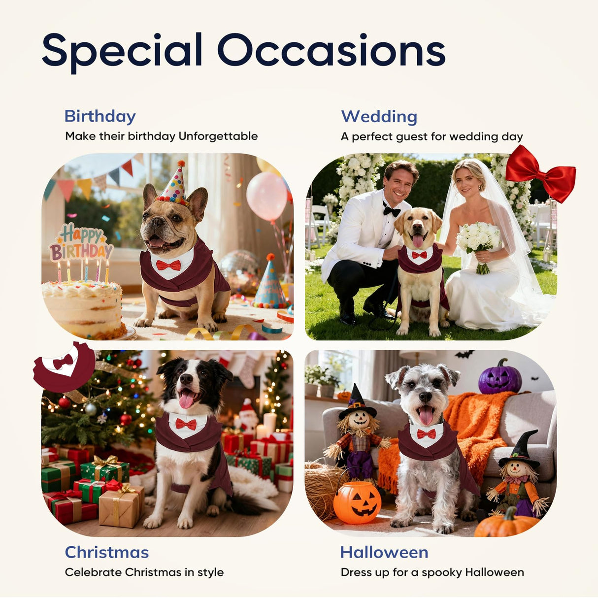 Supet Dog Tuxedo and Bandana Set with Bow Tie, Formal Outfit for Wedding Birthday Party Graduation Valentines, Pet Suit Clothes for Large Medium Small Dogs (Burgundy, M)