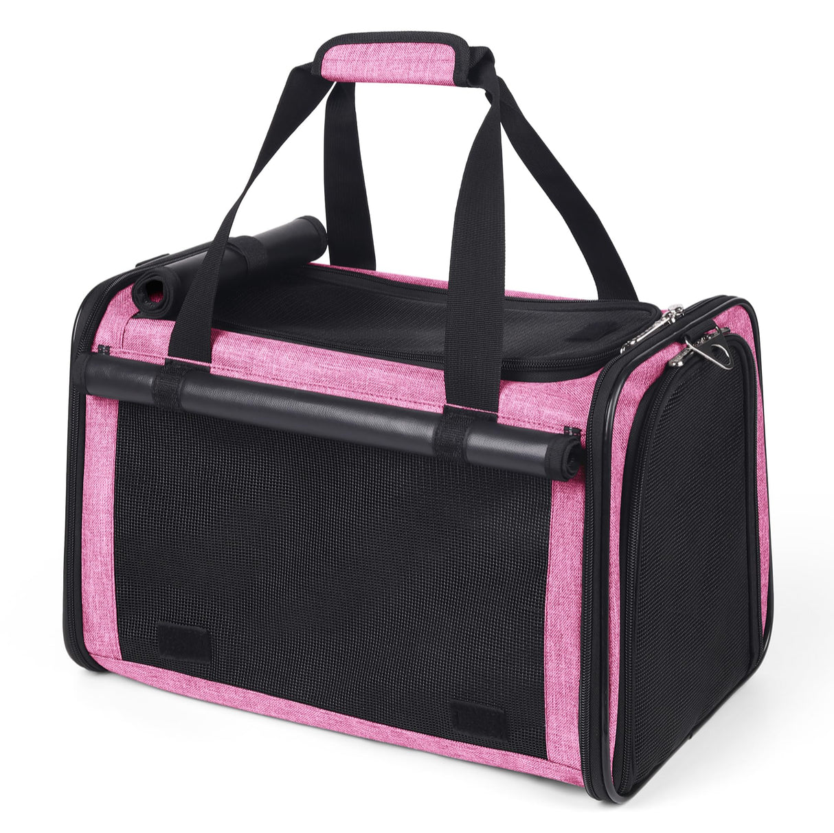 YUDODO 25 lbs Lightproof Soft Sided Pink Pet Carrier for Large Cat & Small Dog Airline Approved Travel Bag Puppy Carriers with Side Pockets & Reflective Mesh, Foldable Portable for Outdoor Car