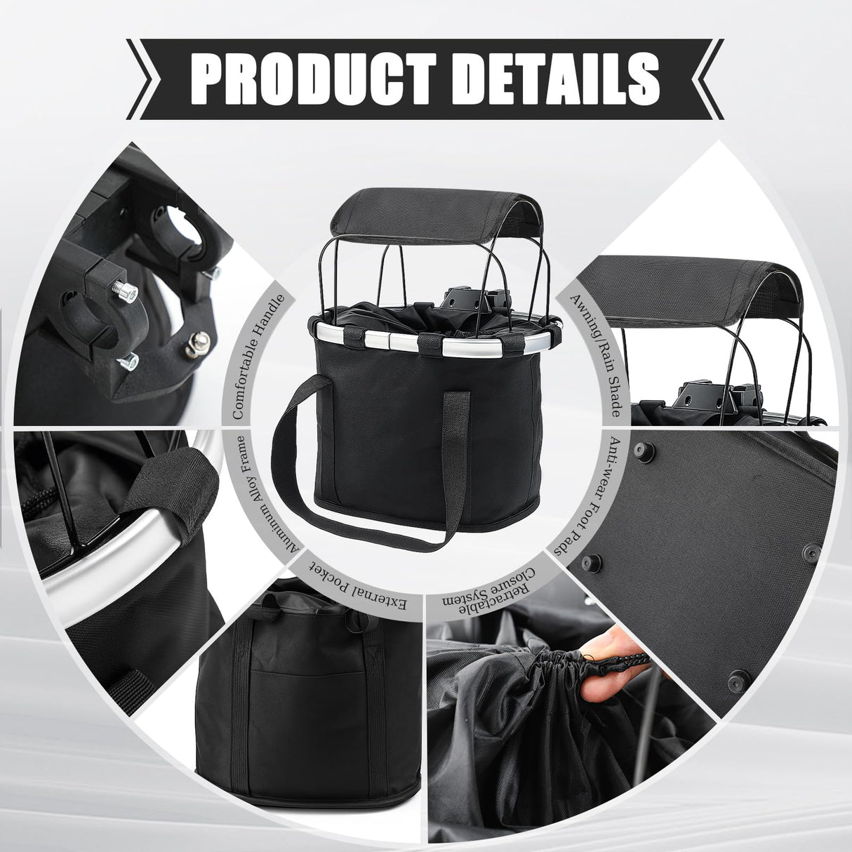 SilTriangle 11lbs Dog Bike Basket with Sun Shade Removable Small Pet Cat Dog Carrier Quick Release Bicycle Handlebar Front Basket Detachable Cycling Picnic Bag for Commuting Shopping Camping
