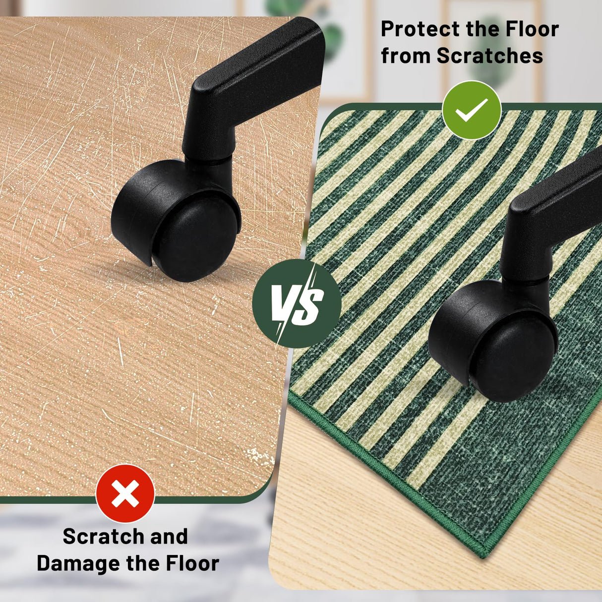 Office Chair Mat for Hardwood Floor&Tile Floor,36"X 48" Heavy Duty Desk Chair Mat for Hard Floors,Under Desk Rug for Rolling Computer Chair,Anti Slip,Low Pile Carpet Floor-Geo Green