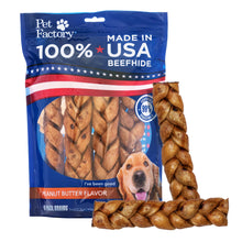 Load image into Gallery viewer, Pet Factory 7in Braided Beefhide Dog Chew Sticks with Peanut Butter Flavor - 100% USA Made Rawhide Chews for Medium Dogs, Long Lasting Dental Health, 7 inches (Pack of 6)