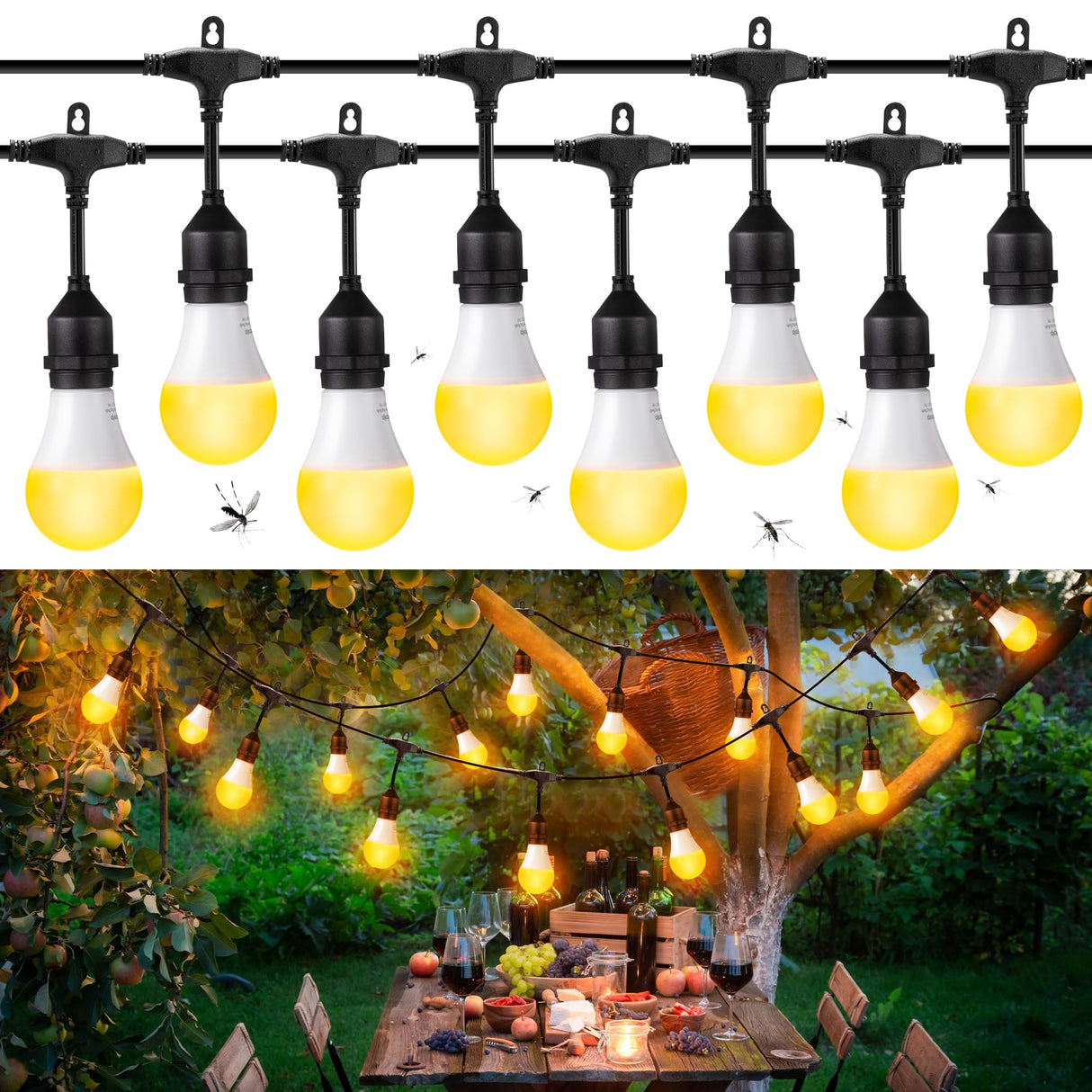 Qualirey Mosquito Repellent LED String Light for Outdoor, 25FT 7W Waterproof Mosquito Killer Light Bulbs Outdoor Bug Zapper for Patio Backyard Deck, Compatible with Tiki Bitefighter