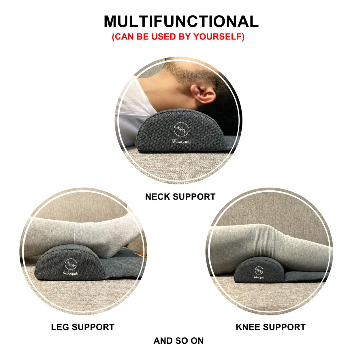 Whoopub Dog Bolster Pillow for Large Dogs, Benefit for Cervical Vertebra and Neck, Easy to Carry When Traveling, with High Resilience Foam, Machine Washable Cover&Easy to Clean (Dark Gray, Large)
