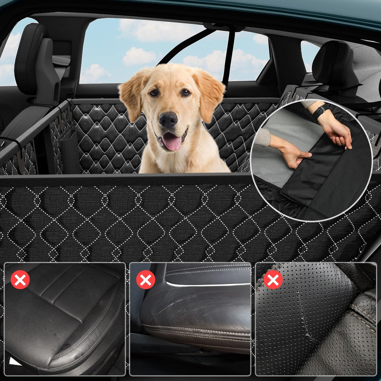 Petiza Back Seat Extender for Dogs Hard Bottom Dog Car Seat Cover for Back Seat Heavy Duty Scratch Proof Nonslip Durable Soft 100% Waterproof Dog Hammock for Car Truck SUV