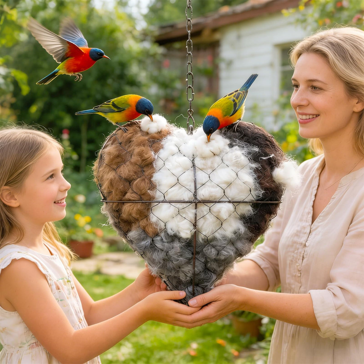 Irsnianianfa Handmade Fiber Bird Nesting Heart,Birds Nests Material Holder,Winter Tree Shelter for Wild Bird,Hummingbird Houses Nest Boxes Gifts for Outside Garden Art Birdhouse, Birds Lovers
