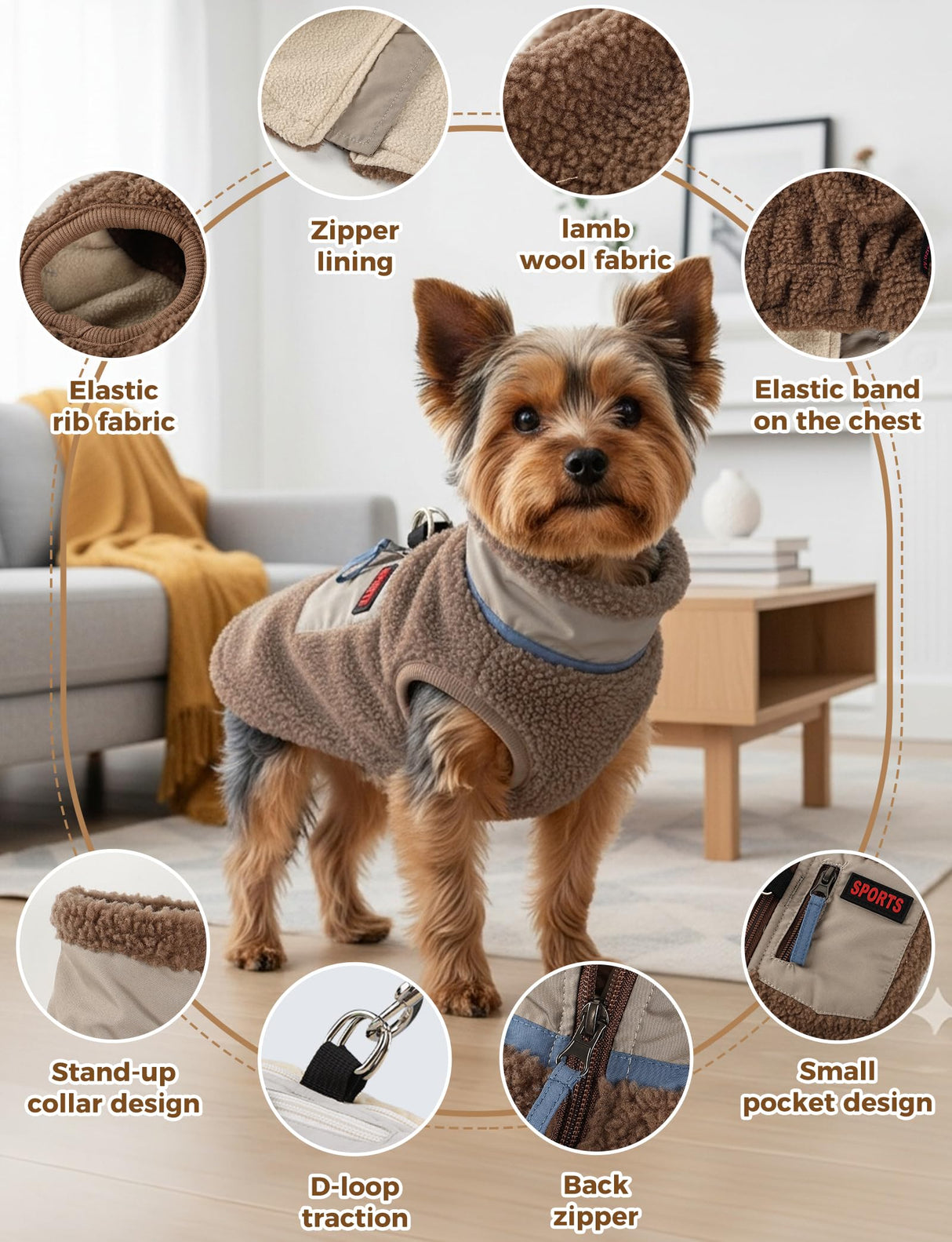 Warm Fleece Dog Jacket,Sweater Vest with Collared and Zipper,Cold Weather Coats for Small Dogs Apparel