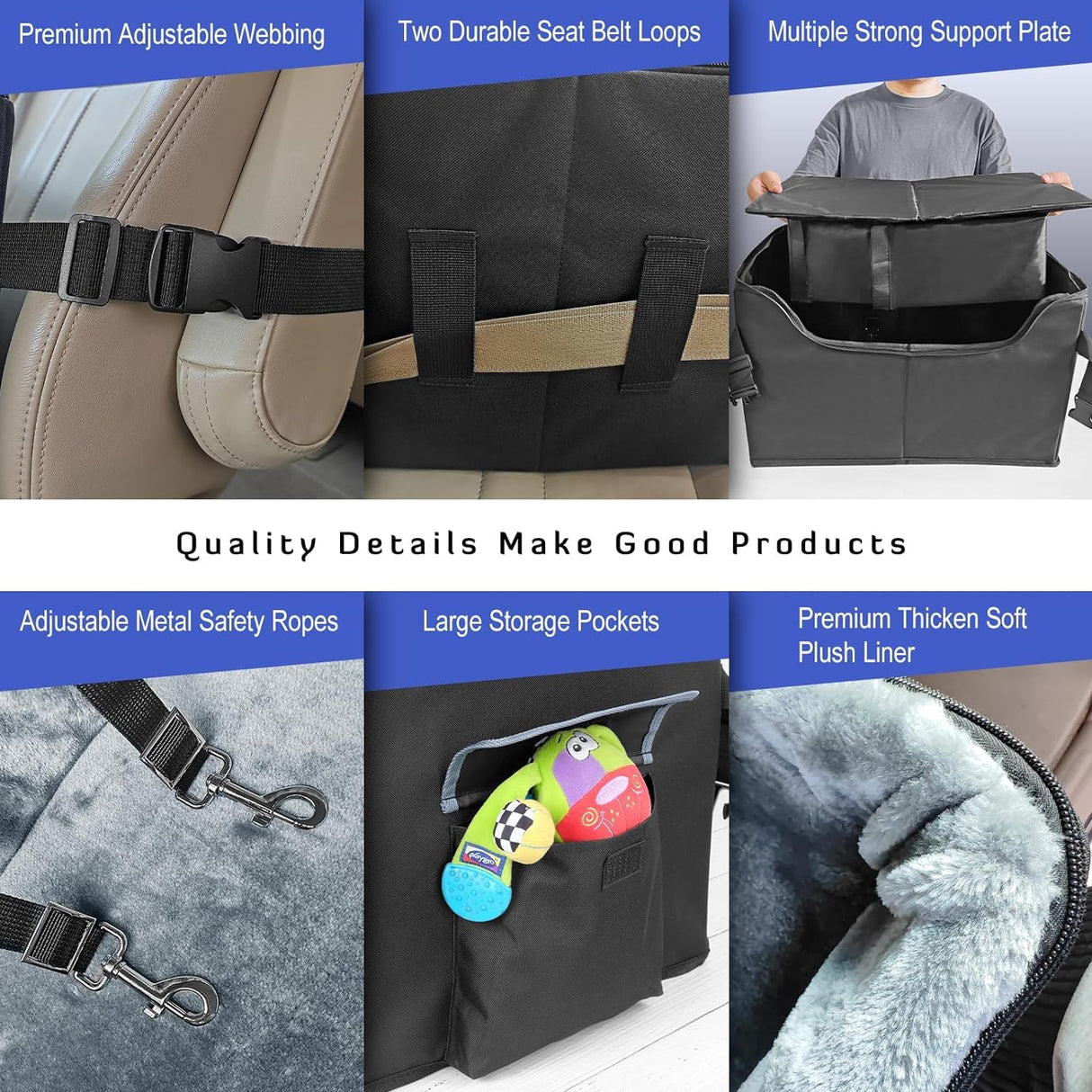 INFANZIA Dog Booster Car Seat for Small Medium Dogs, Elevated Pet Car Seats with Safety Leash for Pets Under 45Lbs, Washable Lookout Puppy Travel Seat with Storage Pockets (Medium, Black)