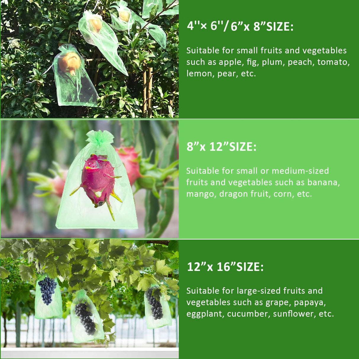 Toolifer 100 Pcs Fruit Protection Bags, 8''Γ12'' Vegetable Protection Bags Fruit Netting Bags with Drawstring, Fruit Tree Fruit Cover Bags Reusable Netting Bird Pest Barrier Bags for Garden Orchard