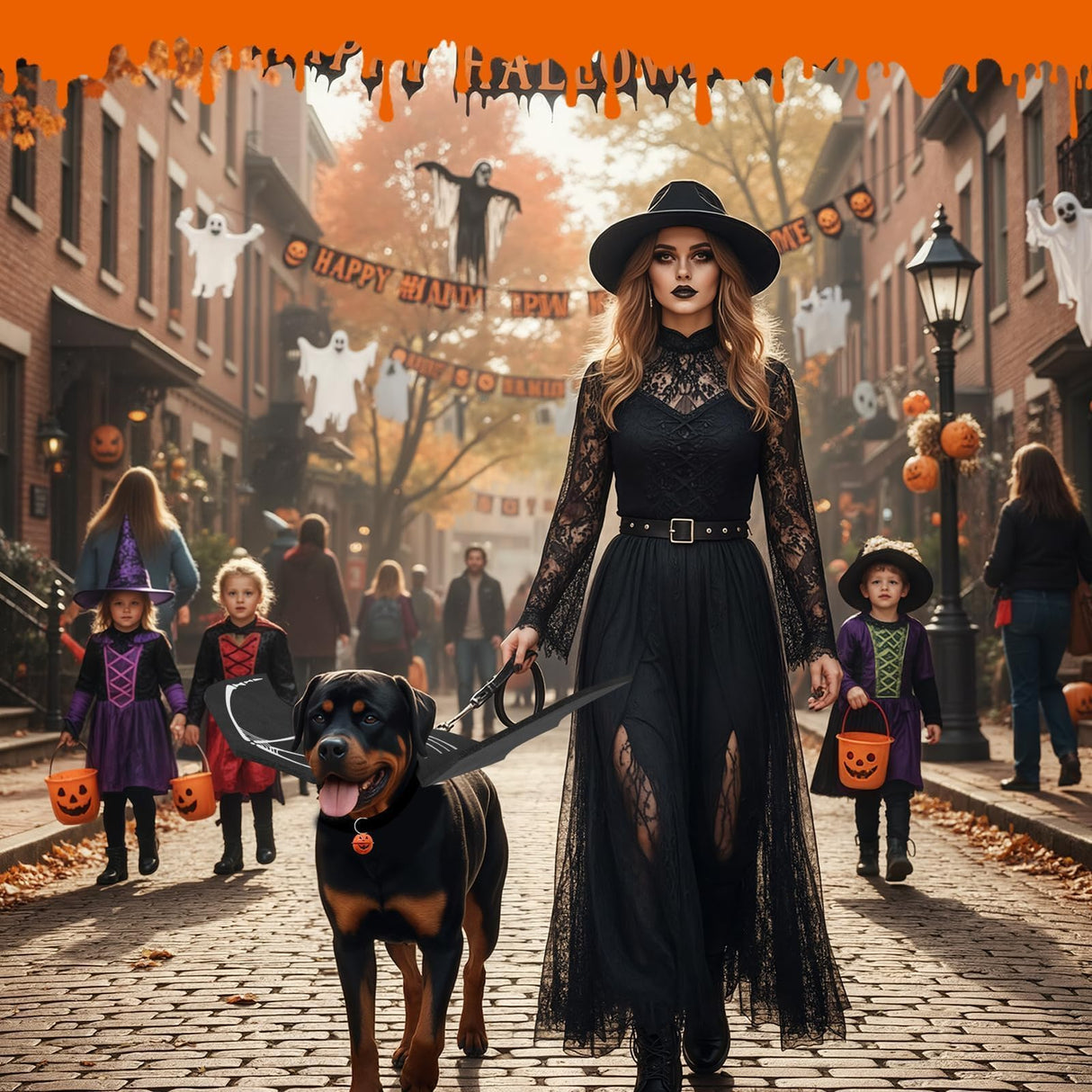 Olanrun Large Dog Halloween Costumes, Adjustable Dog Bat Wings Costumes for Large Dogs with Pumpkin Bell Skeleton Print On The Back, Pet Costume Halloween Cosplay Party Dress Up, XL Black