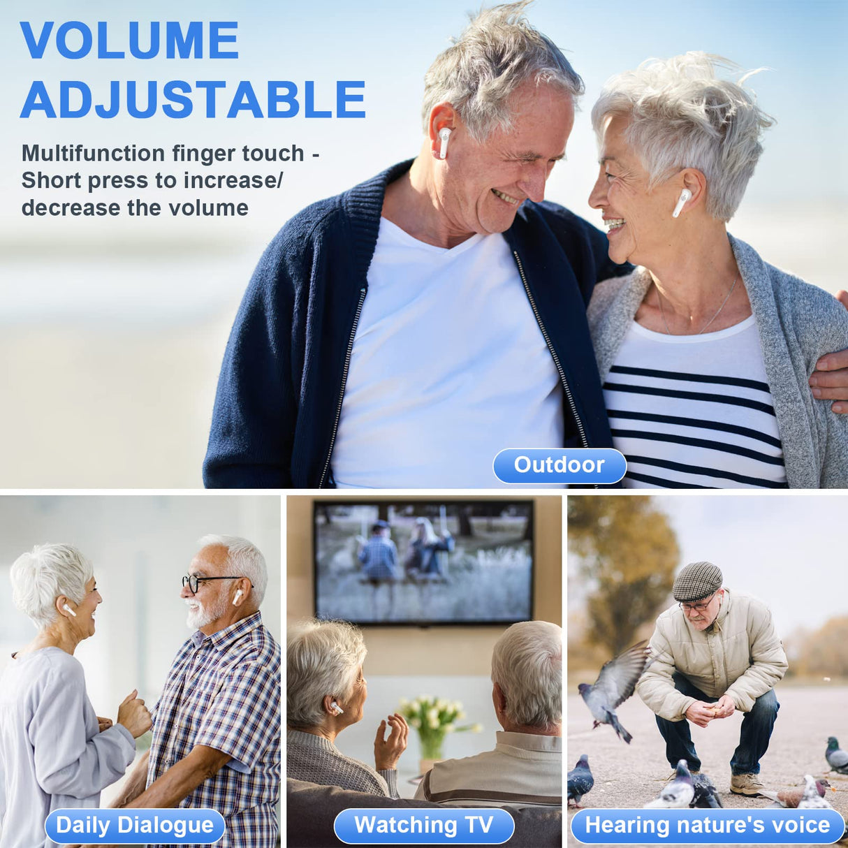 Wireless Rechargeable Hearing Aids with Noise Cancelling, Charging Case, and One Button Volume Control for Seniors and Adults. No Whistling, 3 Ear Dome Sizes Included