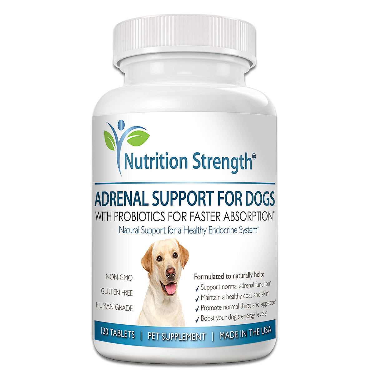 Nutrition Strength Adrenal Support for Dogs, Support for Dogs with Cushing's Disease, Maintain a Healthy Coat and Skin, Promote Normal Urination, Thirst and Appetite, 120 Chewable Tablets