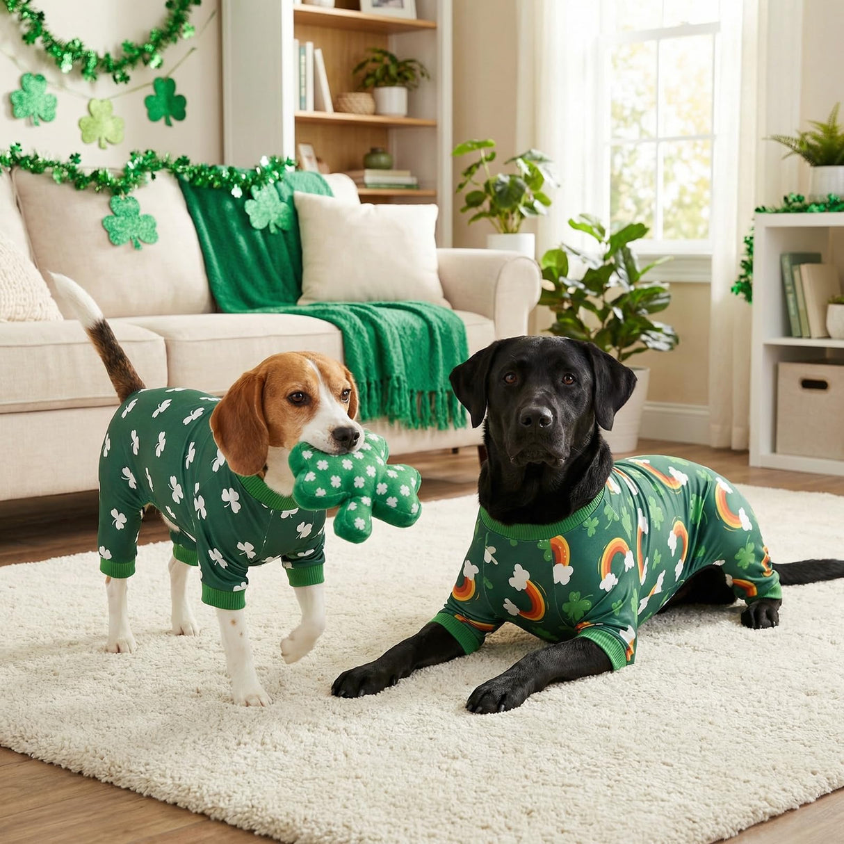 Vehomy 2-Pack St.Patrick's Day Dog Pajamas Clover Rainbow Pet Jumpsuits Puppy Pjs Lucky Shamrock Dog Onesie St Patricks Dog Jammies Costume Outfit Clothes for Small Medium Large Dogs XXL