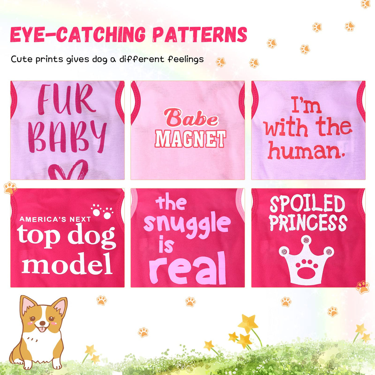 Jexine 6 Pack Chihuahua Dog T Shirt Girl Dog Puppy Clothes Breathable Outfit Pet Costume Summer Cat Clothes Dachshund Puppy Accessories Printed Shirts(Medium)