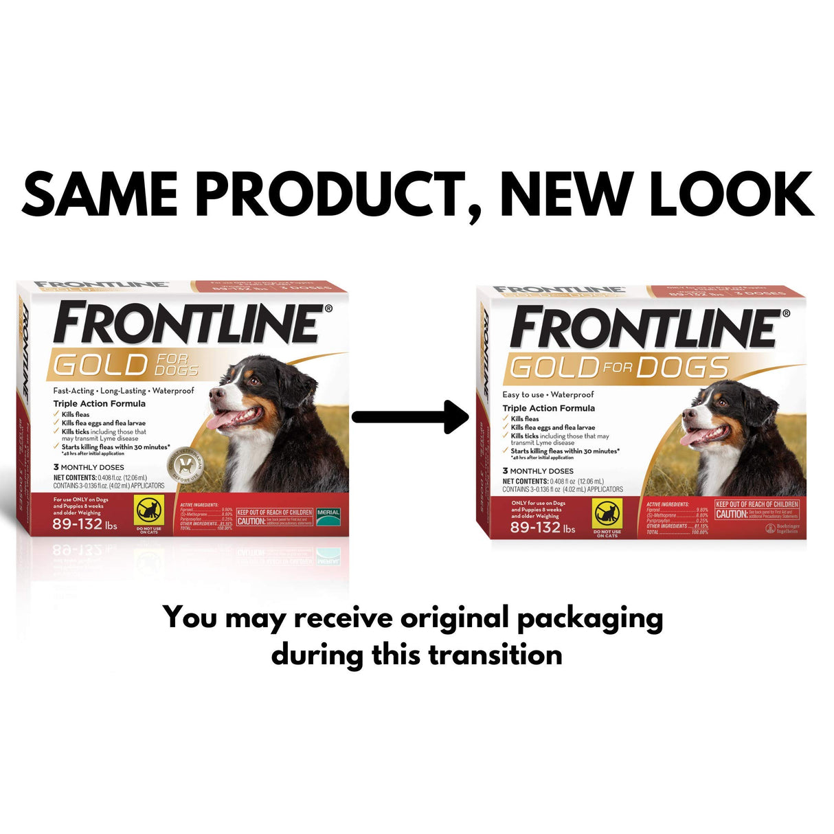 FRONTLINE Gold Flea & Tick Treatment for X-Large Dogs Up to 89 to 132 lbs., Pack of 3