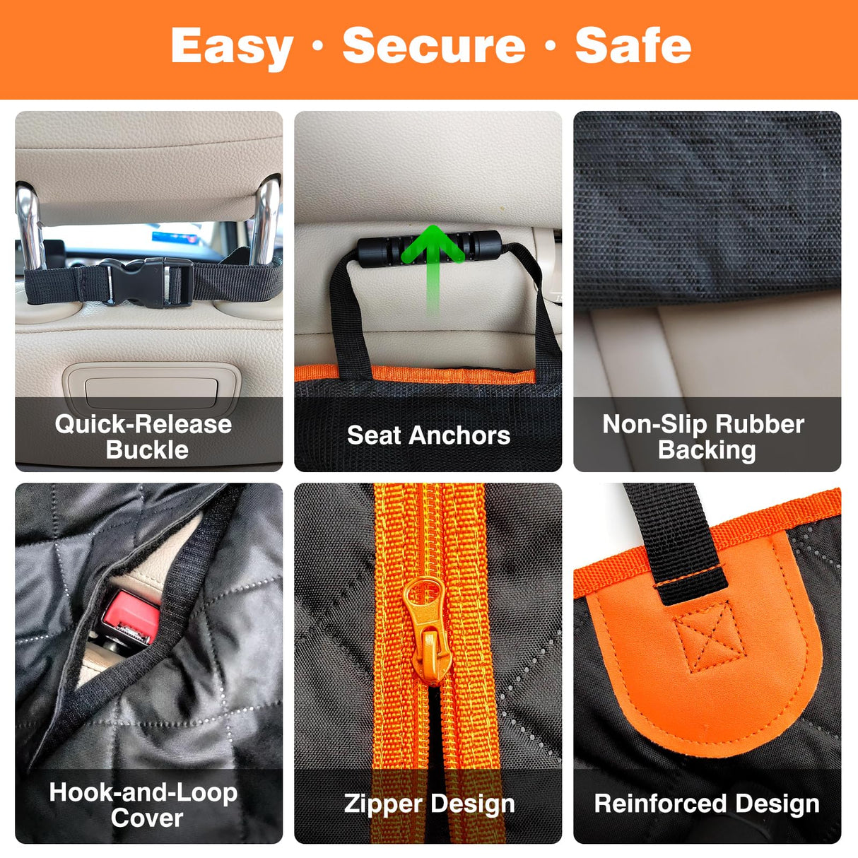 PetJoy Dog Car Seat Cover with Hammock Design โ 600D Heavy Duty Waterproof & Scratch-Resistant Rear Seat Protector for Dogs, Non-Slip Back Seat Covers for Cars, Trucks, SUVs