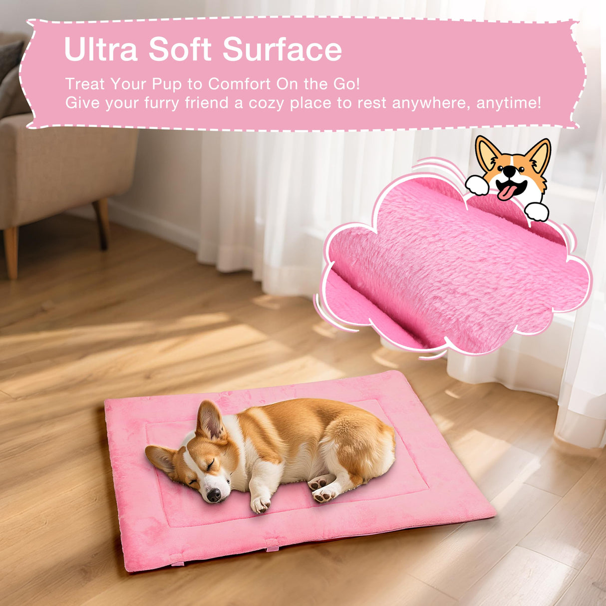 Kritter Planet Waterproof Foldable Dog Bed Pad for Camping & Travel, Portable Roll-Up Dog Bed Car Seat Pet Cushion Mat with Handles for Medium & Large Dogs, Indoor & Outdoor Use