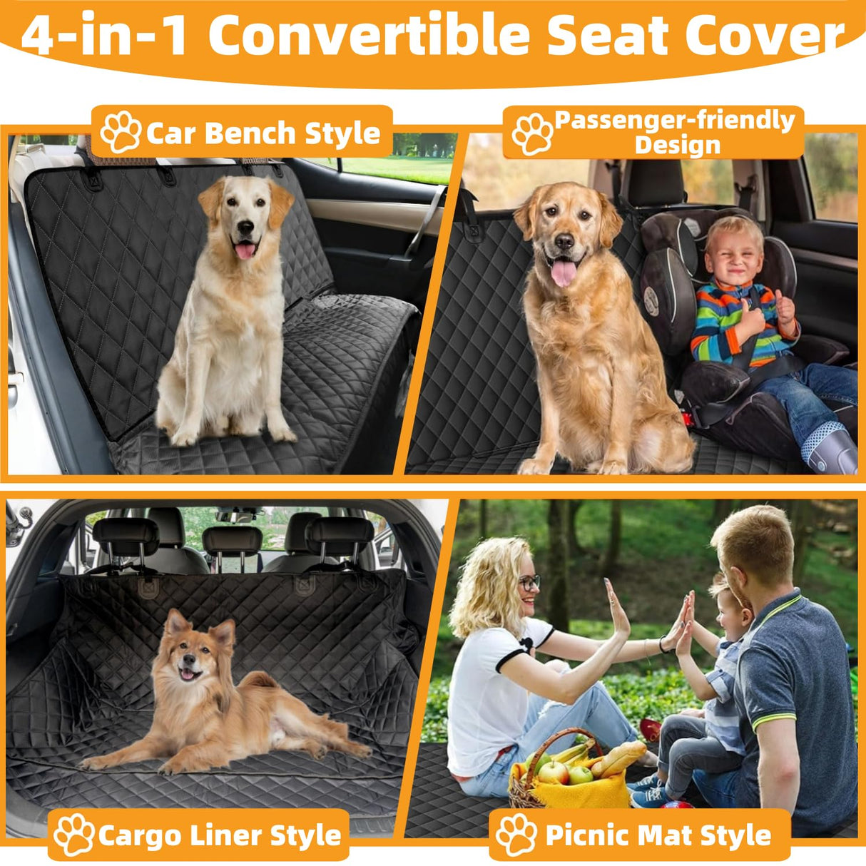 NYLSYT Dog Car Seat Cover for Back Seat Pet Cover for Dogs Waterproof Car Seat Protector Durable Nonslip Scratchproof Seat Covers for Cars SUV& Trucks
