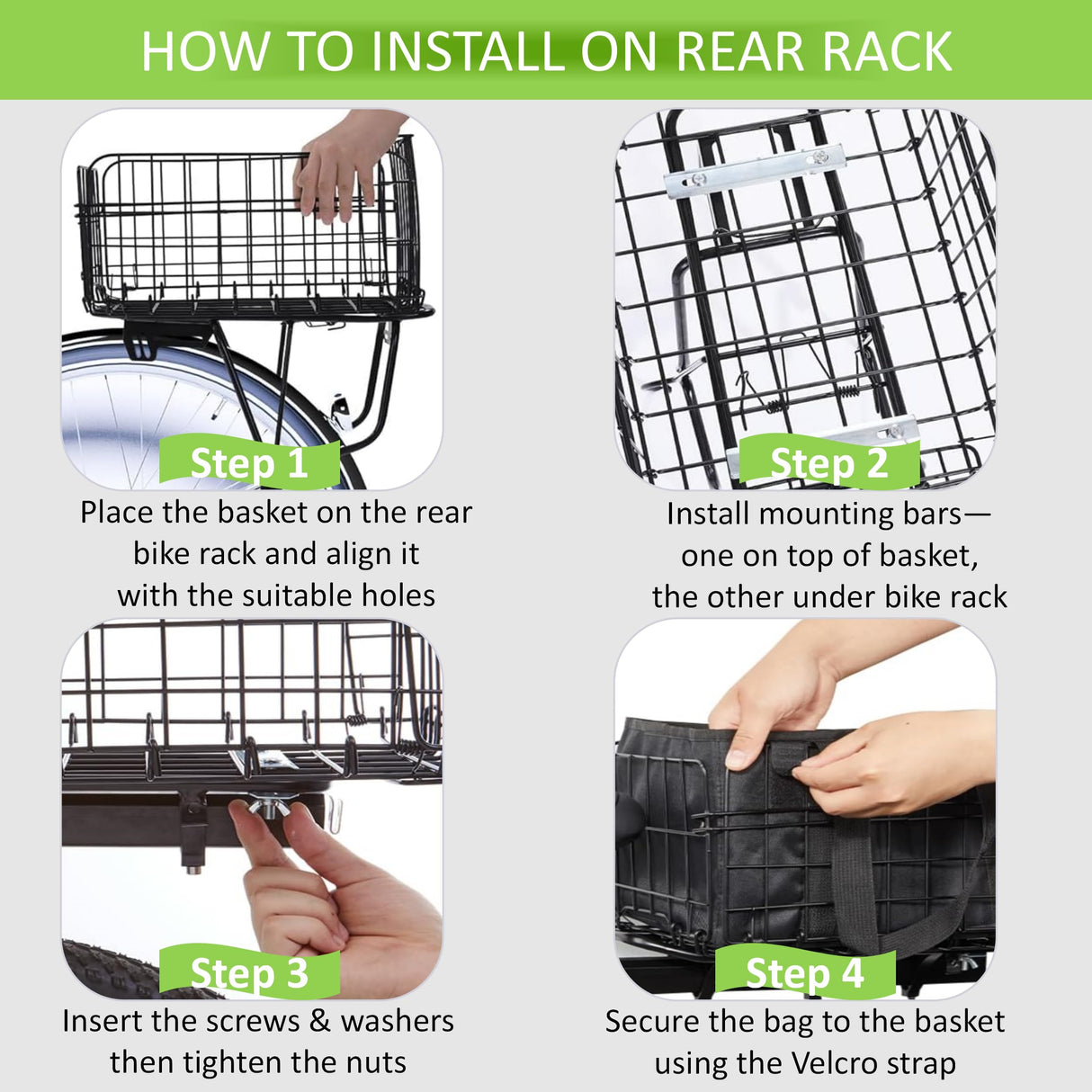 Bike Basket Suit for Front/Rear/Side of Bicycle with Removable Liner Bag, Dog Bike Basket Carrier for Travel, Large Size Basket More Storage, Ebike Accessoriest for Pets, Fruit & Grocery