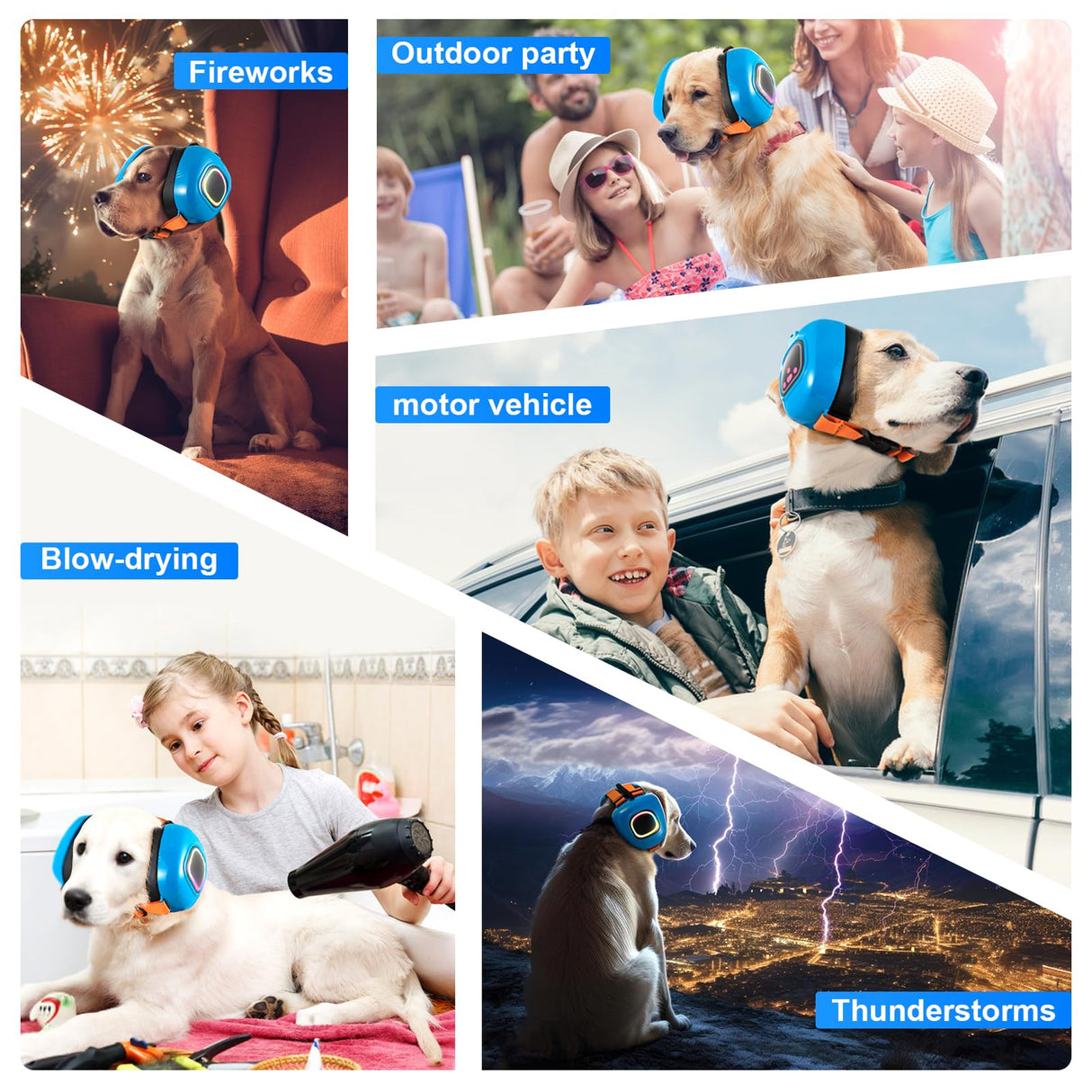 Famikako Dog Music Headphones for Anxiety Relief Fireworks Thunder Noise Blocking Earmuffs with Sound Isolation Calming Classical ASMR Music for Dogs – Pet Ear Muffs (Blue, S)