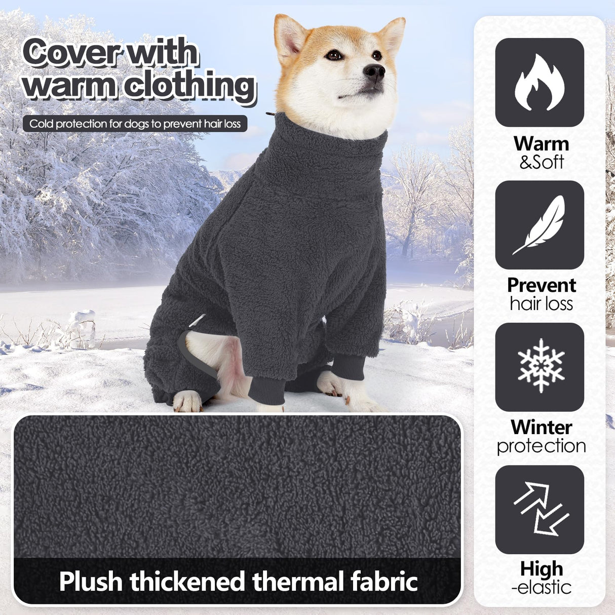 Pinellia Fleece Dog Sweater for Small Medium Large Dog for Run Walk Sleep Pet Winter Jacket & Windproof Clothes Coat XL Grey