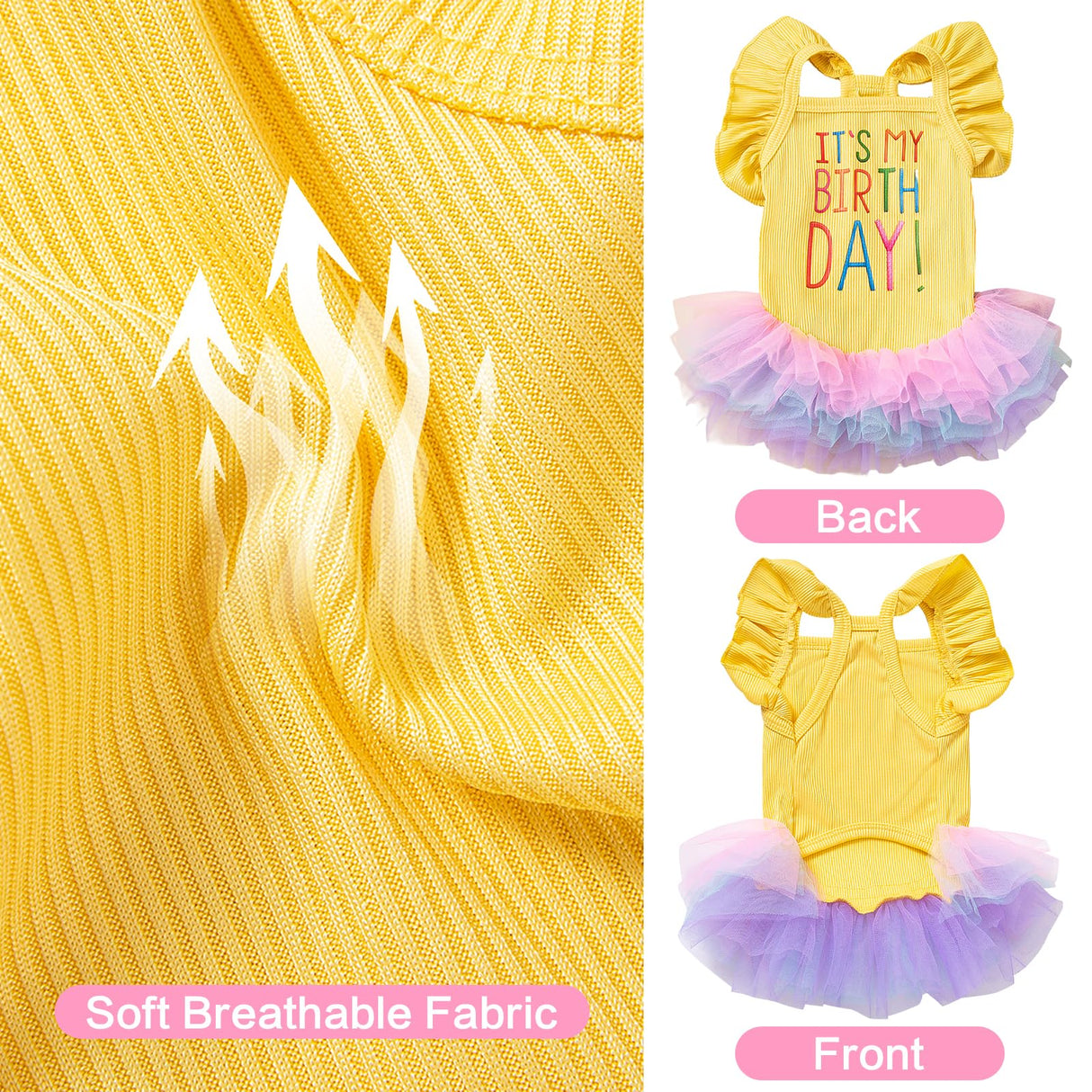 Yaopelky Dog Birthday Dress It's My Birthday Dog Dress Small Doggy Girl's Tutu Dresses Ruffle Sleeless Puppy Clothes Tulle Lace Skirt Pet Costume Cat Outfits (Yellow, S(6.5-12lb))
