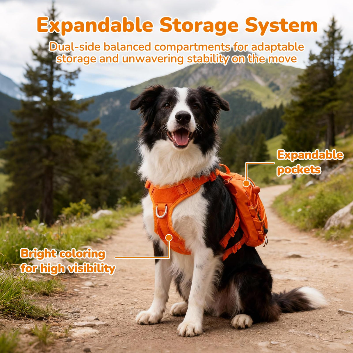 AOKOWN Medium Dog Harness Backpack, No Pull Adjustable Dog Vest with Handle & Leash Ring, Lightweight Dog Backpack with Side Pockets for Walking, Training & Day Hikes, Orange, M